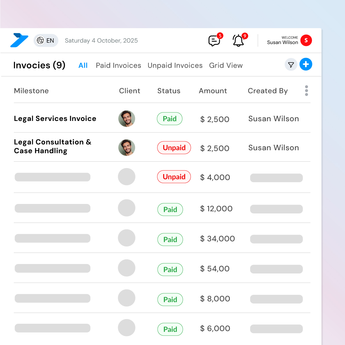 Lay case invoices